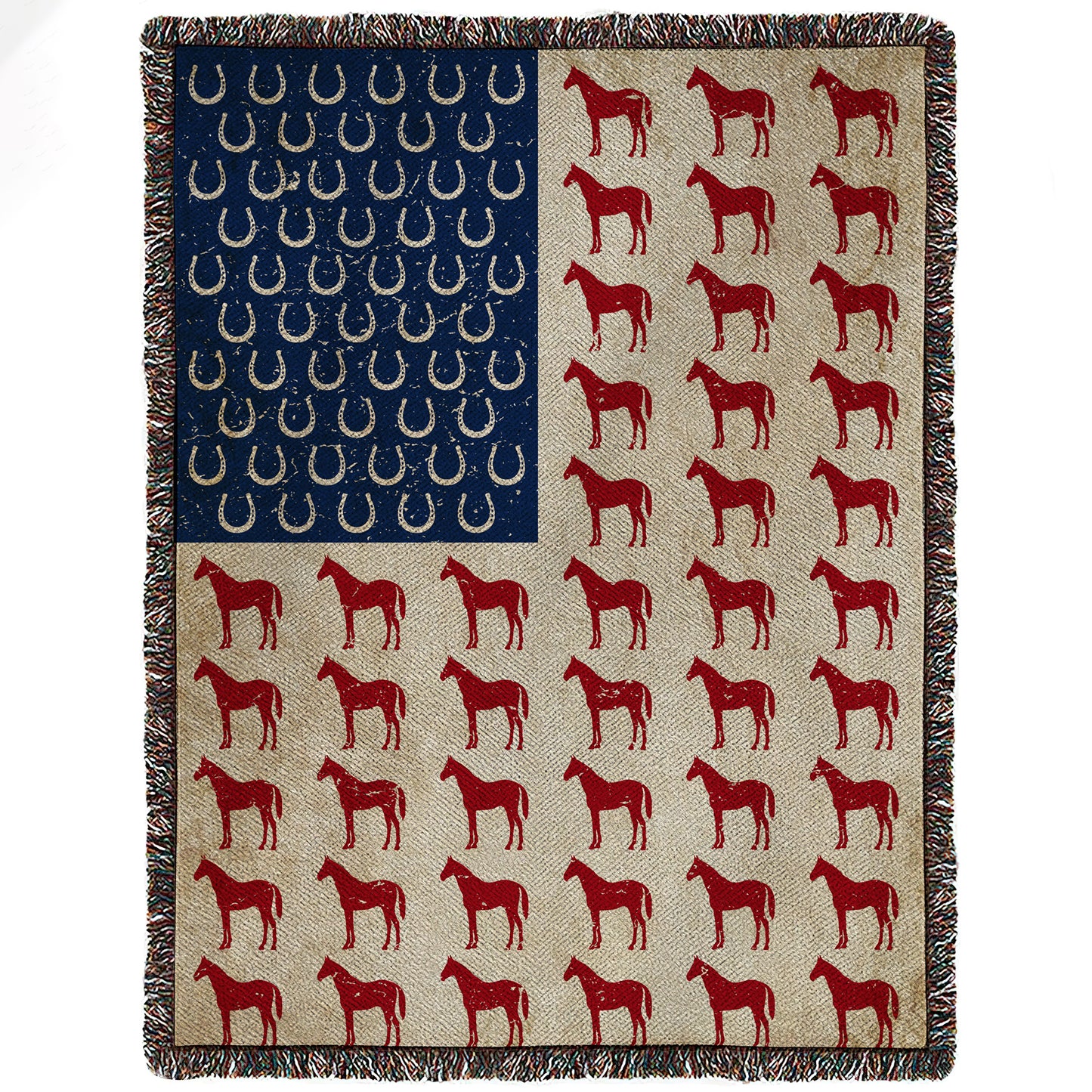 Horse American Flag Fleece Blanket, Horse Woven Blanket, Cool Sherpa Blanket Gift For Horse Lovers