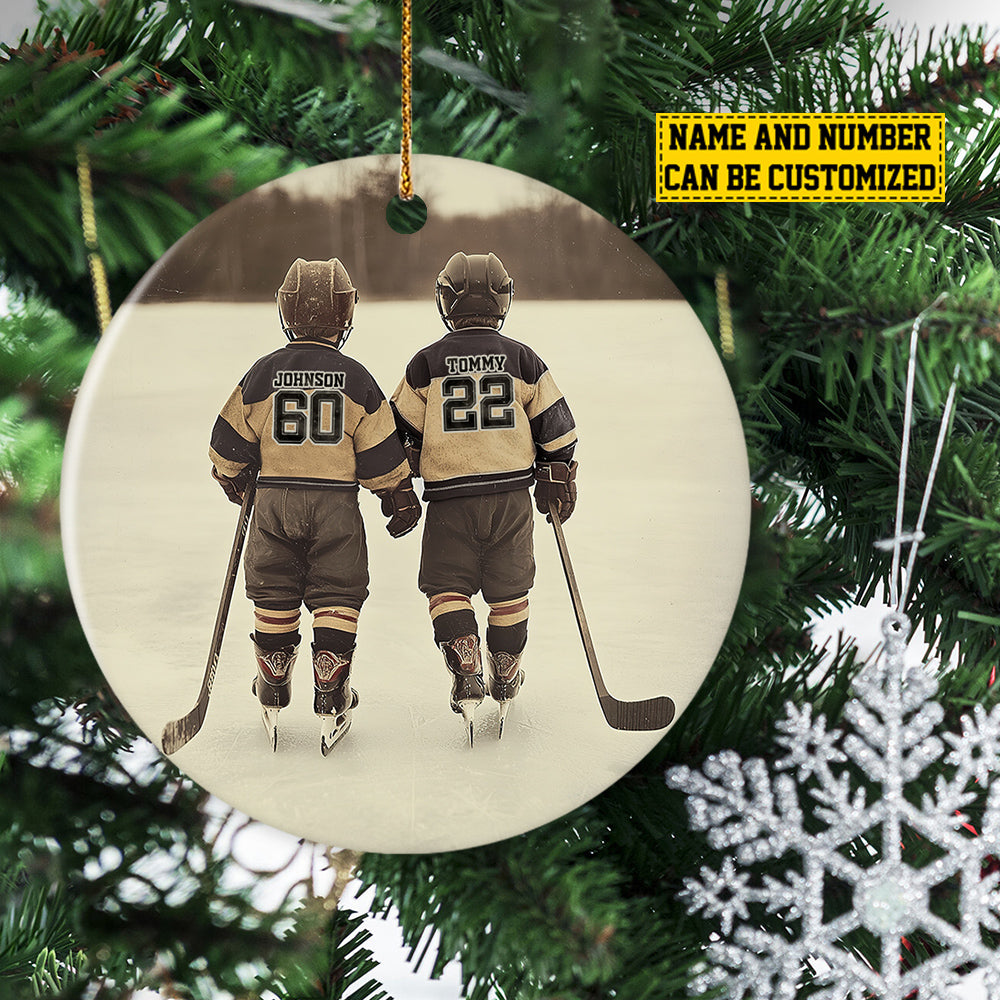 Personalized Hockey Boy Christmas Ornament, My Best Friend, Xmas Circle Ceramic Ornament Gift For Hockey Best Friend