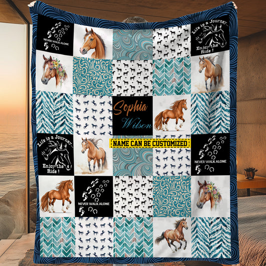 Personalized Horse Fleece Blanket, Never Walk Alone Woven Blanket, Cool Sherpa Blanket Gift For Horse Lovers