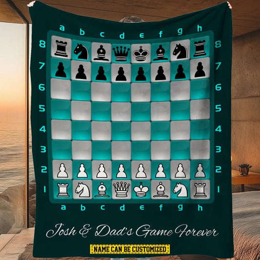 Personalized Chess Game Fleece Blanket, Chess Board Woven Blanket, Cool Sherpa Blanket Gift For Chess Lovers