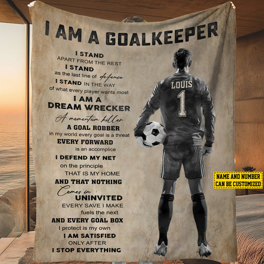 Personalized Goalkeeper Boy Fleece Blanket, I Am A Goalkeeper Woven Blanket, Cool Sherpa Blanket Gift For Soccer Lovers