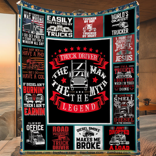 Cool Trucker Fleece Blanket, Trucker Driver The Legend Woven Blanket, Cozy Sherpa Blanket Gift For Trucker Lovers