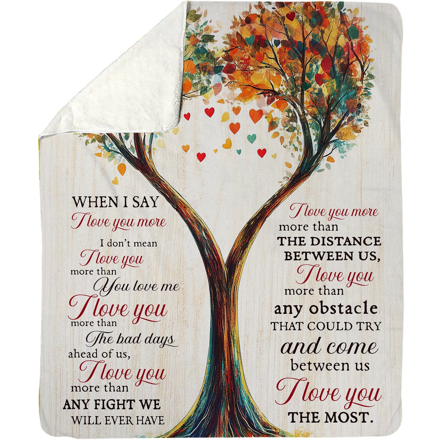Love You More Blanket, Heartwarming Tree Design, Romantic Quotes Throw Blanket, Gift for Loved Ones