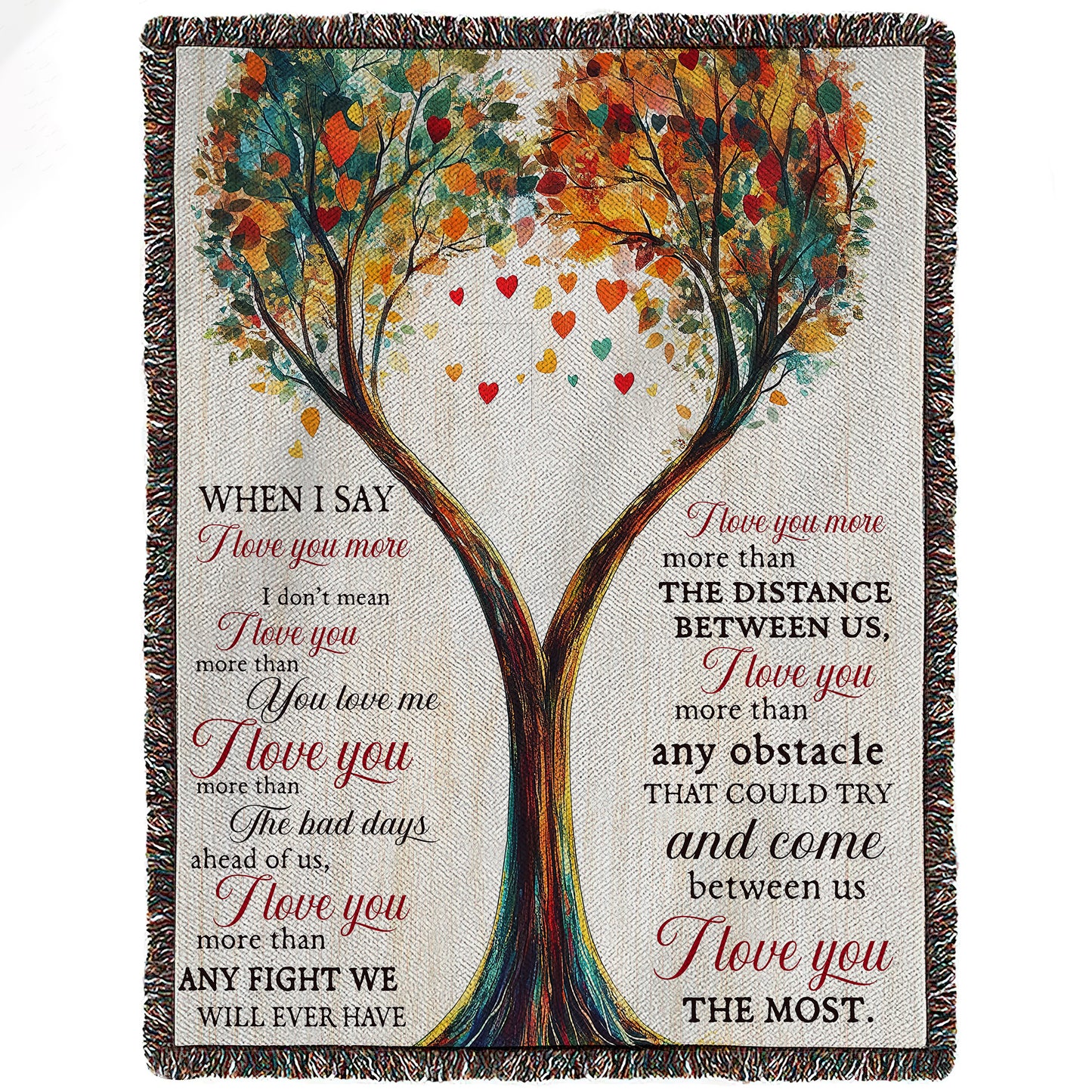 Love You More Blanket, Heartwarming Tree Design, Romantic Quotes Throw Blanket, Gift for Loved Ones