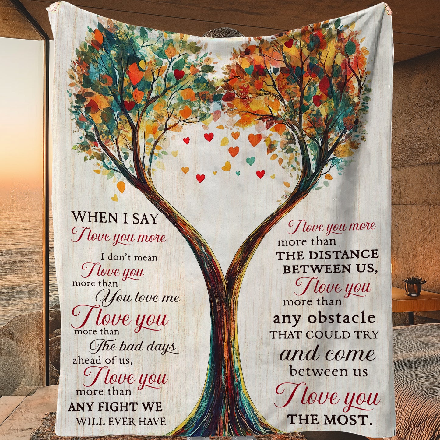 Love You More Blanket, Heartwarming Tree Design, Romantic Quotes Throw Blanket, Gift for Loved Ones