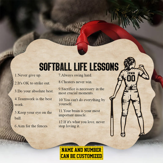 Personalized Softball Girl Christmas Ornament, Never Give Up, Xmas Aluminum Ornament Gift For Softball Lovers