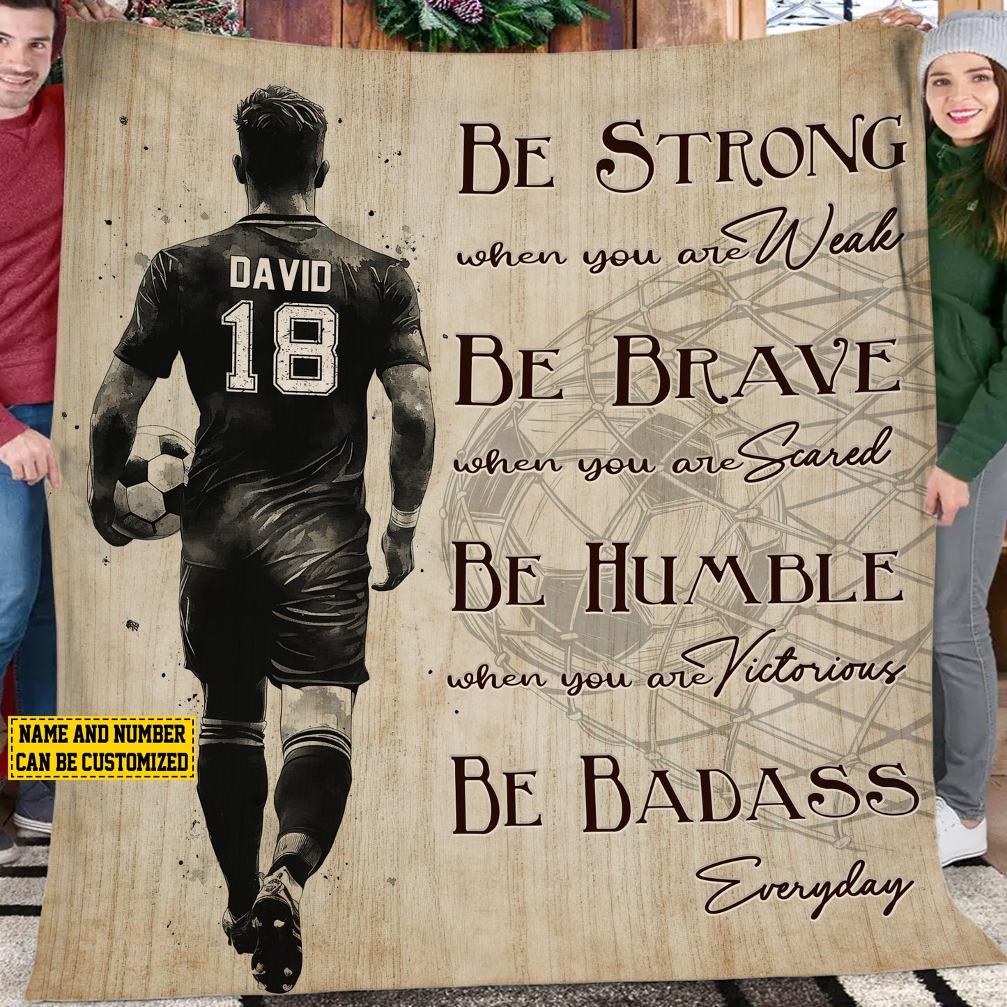 Personalized Soccer Boy Fleece Blanket, Be Strong When You Are Weak Woven Blanket, Cool Sherpa Blanket Gift For Soccer Lovers