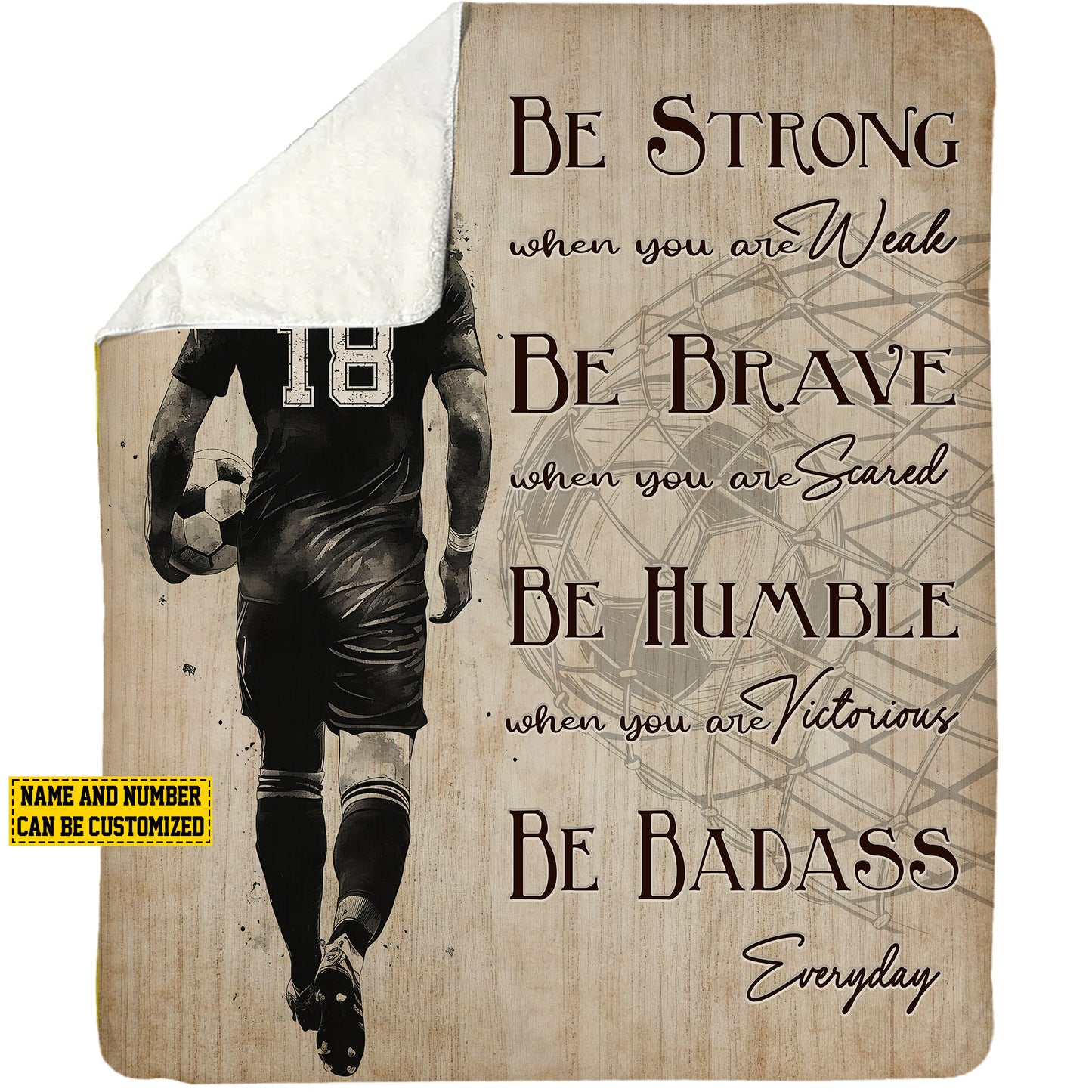 Personalized Soccer Boy Fleece Blanket, Be Strong When You Are Weak Woven Blanket, Cool Sherpa Blanket Gift For Soccer Lovers