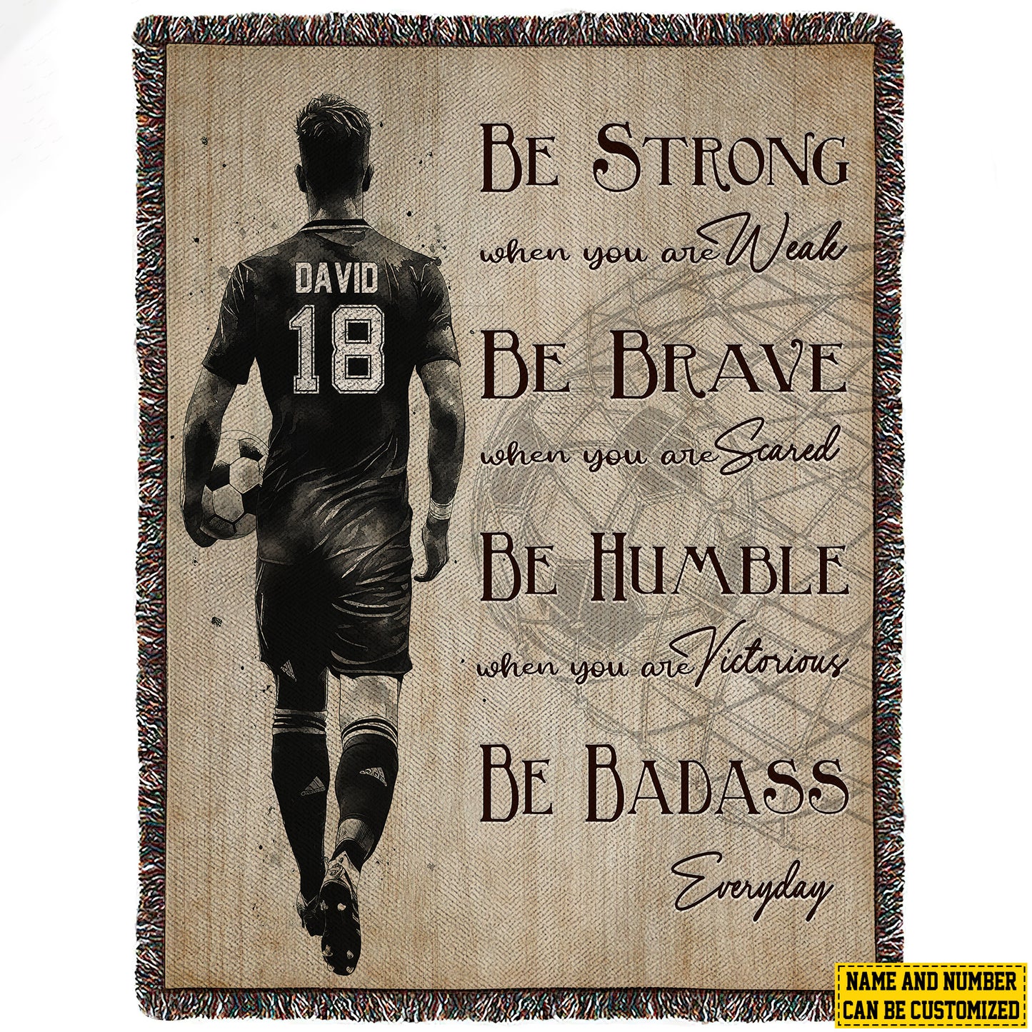 Personalized Soccer Boy Fleece Blanket, Be Strong When You Are Weak Woven Blanket, Cool Sherpa Blanket Gift For Soccer Lovers