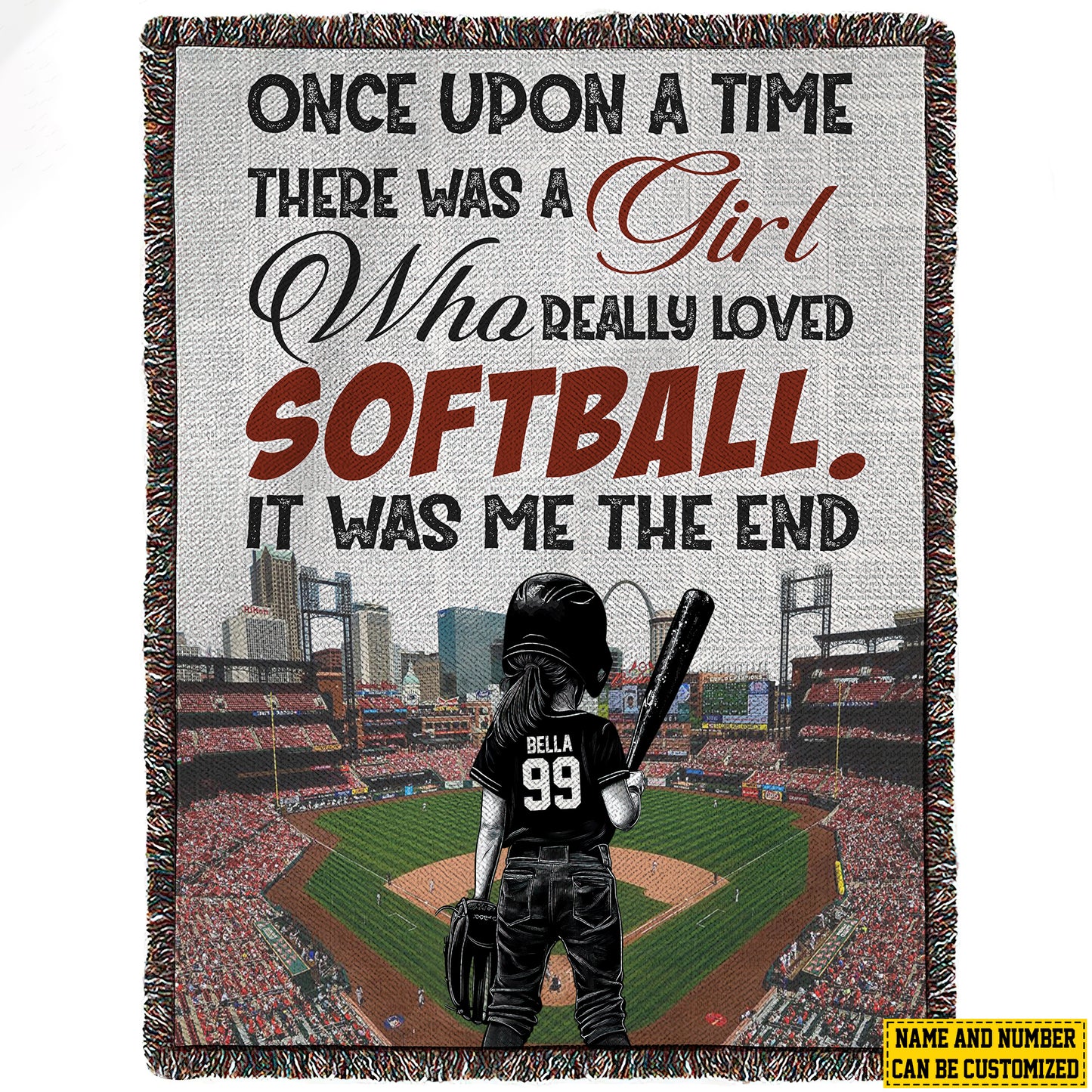 Personalized Softball Girl Fleece Blanket For Kids, There Was A Girl Who Really Loved Softball Woven Blanket, Cool Sherpa Blanket Gift For Softball Lovers