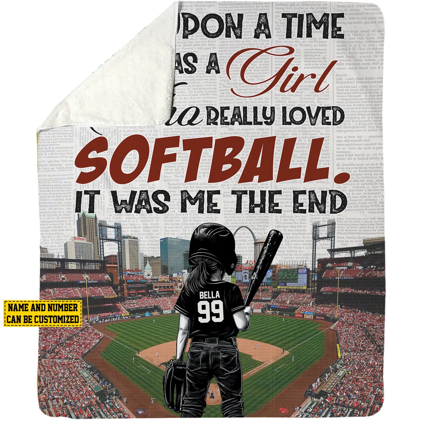 Personalized Softball Girl Fleece Blanket For Kids, There Was A Girl Who Really Loved Softball Woven Blanket, Cool Sherpa Blanket Gift For Softball Lovers