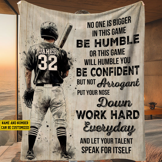 Personalized Motivational Baseball Boy Fleece Blanket ,Be Humble Be Confident Work Hard Everyday Sport Woven Blanket, Cool Sherpa Blanket Gift For Baseball Lovers