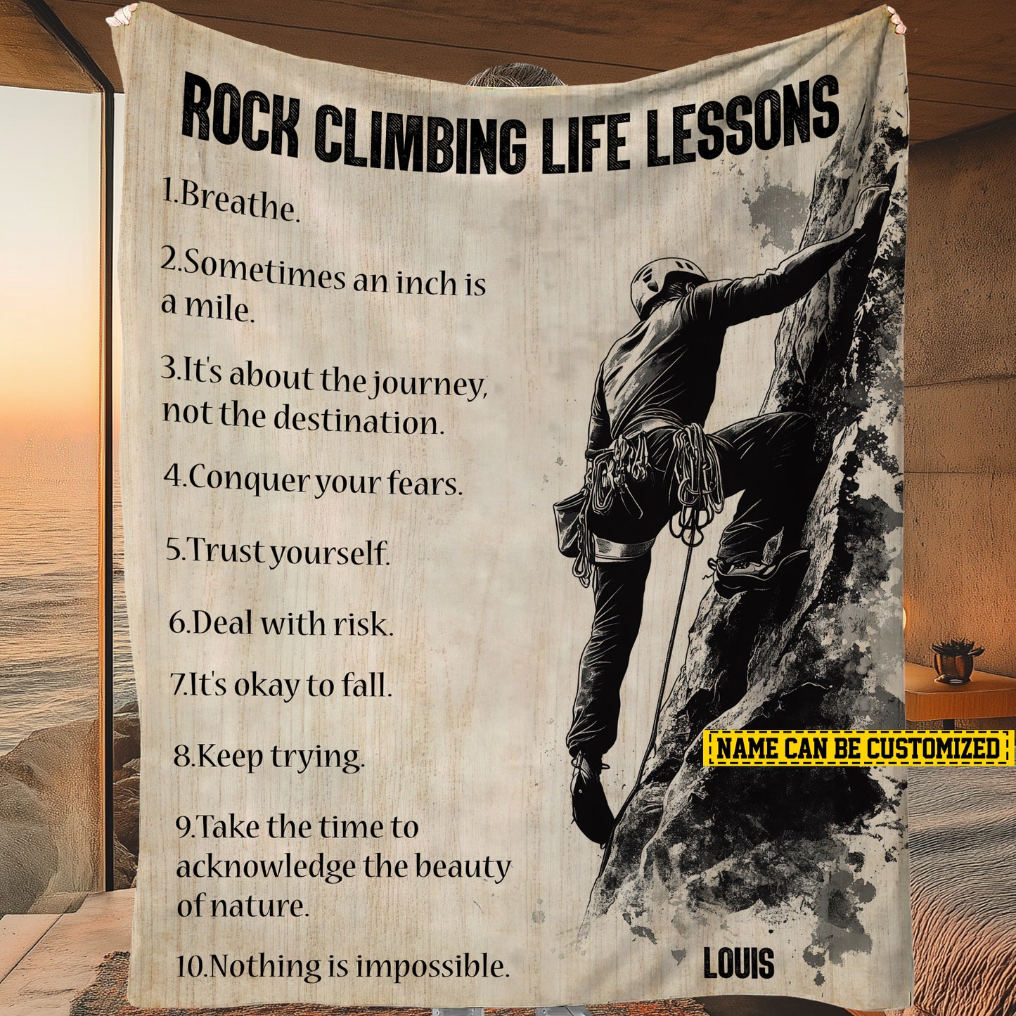 Personalized Rock Climbing Boy Fleece Blanket, Rock Climbing Life Lessons Woven Blanket, Cool Sherpa Blanket Gift For Rock Climbing Lovers