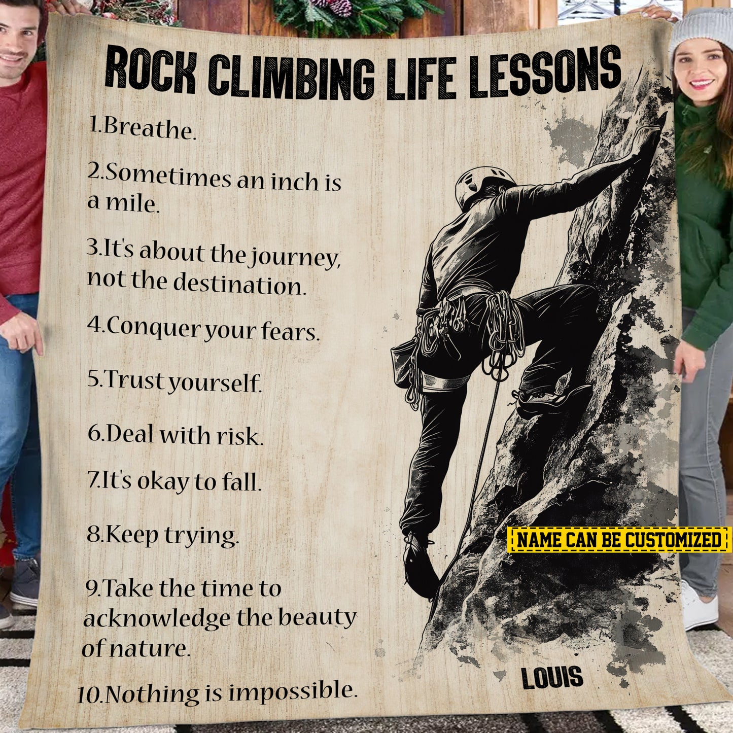 Personalized Rock Climbing Boy Fleece Blanket, Rock Climbing Life Lessons Woven Blanket, Cool Sherpa Blanket Gift For Rock Climbing Lovers