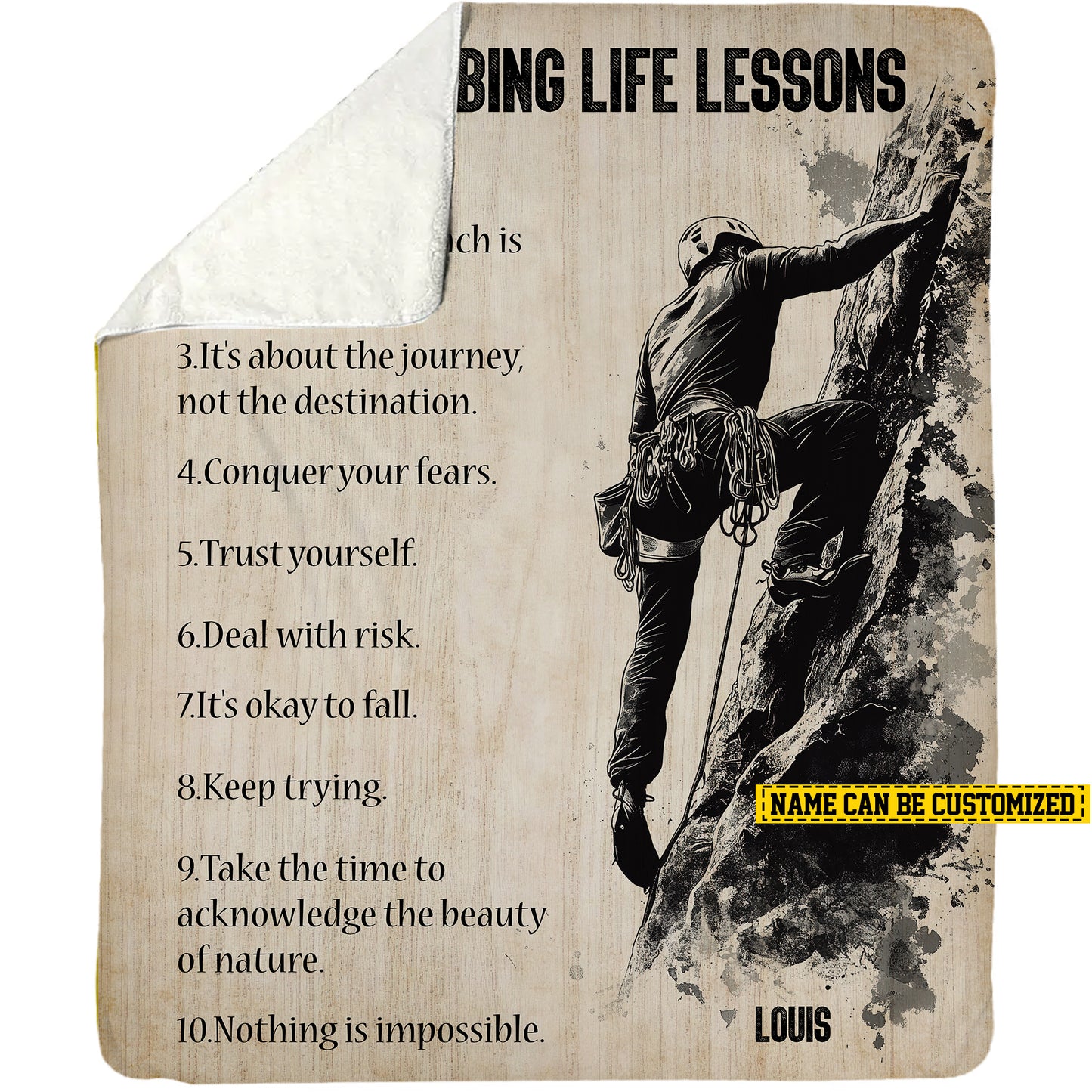 Personalized Rock Climbing Boy Fleece Blanket, Rock Climbing Life Lessons Woven Blanket, Cool Sherpa Blanket Gift For Rock Climbing Lovers