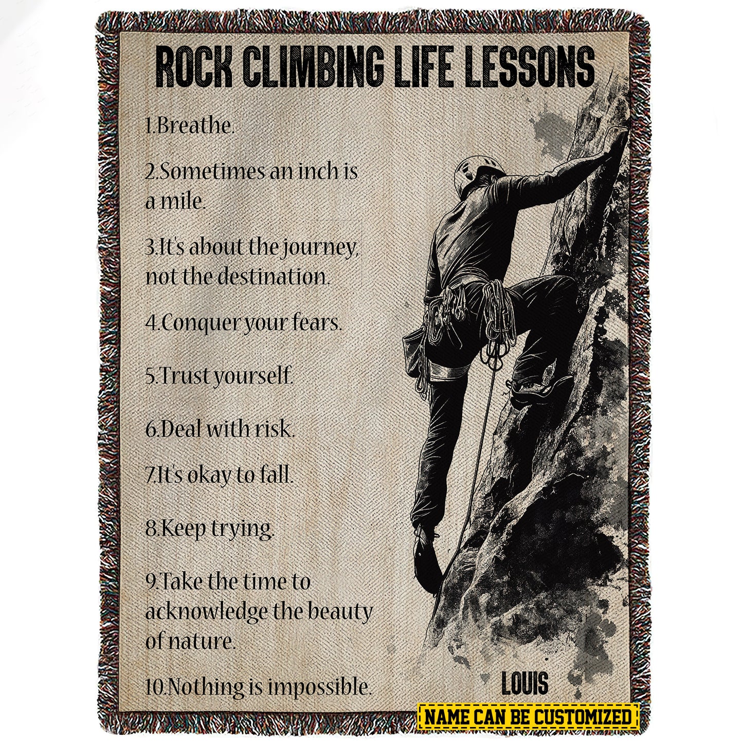 Personalized Rock Climbing Boy Fleece Blanket, Rock Climbing Life Lessons Woven Blanket, Cool Sherpa Blanket Gift For Rock Climbing Lovers