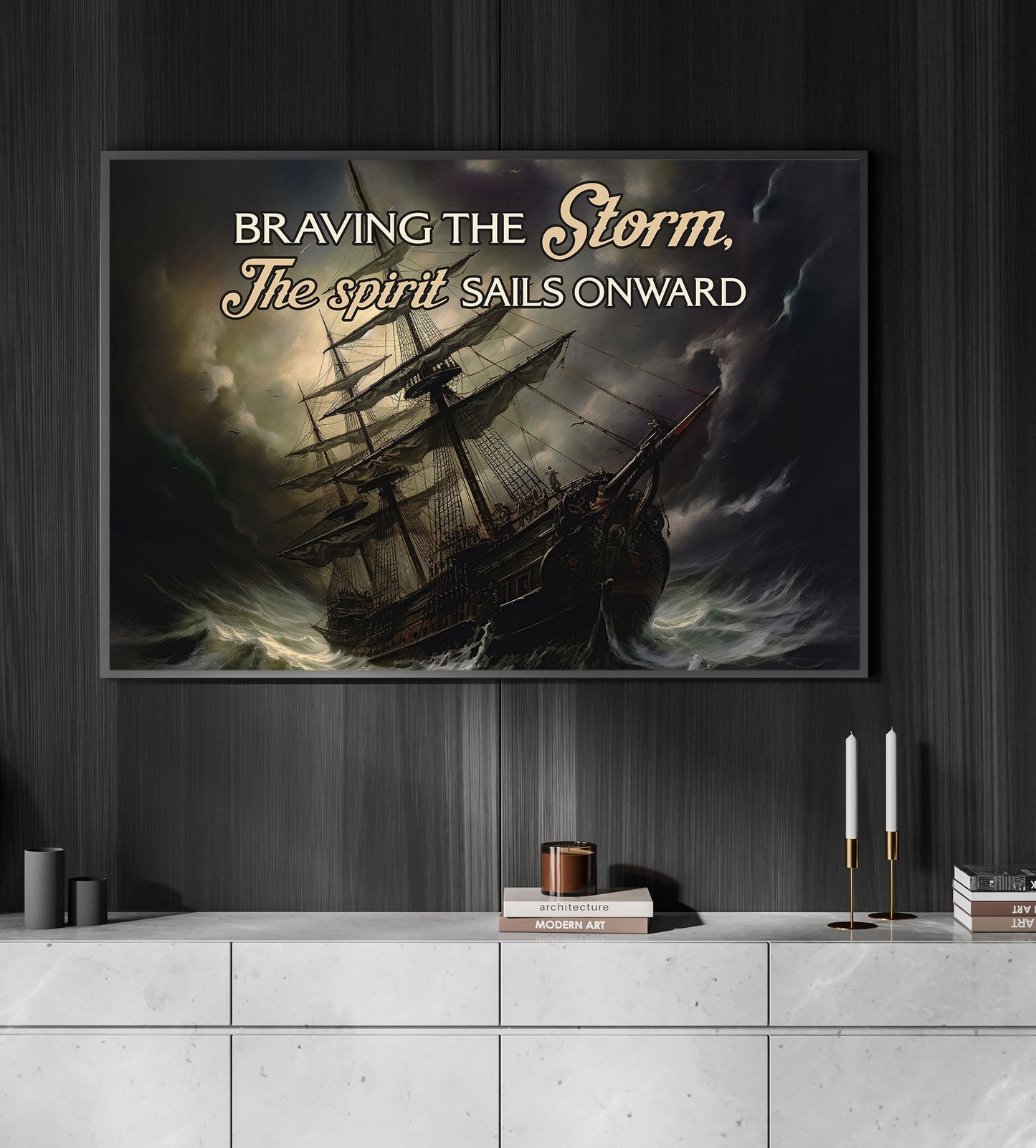 Braving The Storm The Spirit Sails Onward, Boat Canvas Painting, Wall Art Decor - Ship Poster Gift