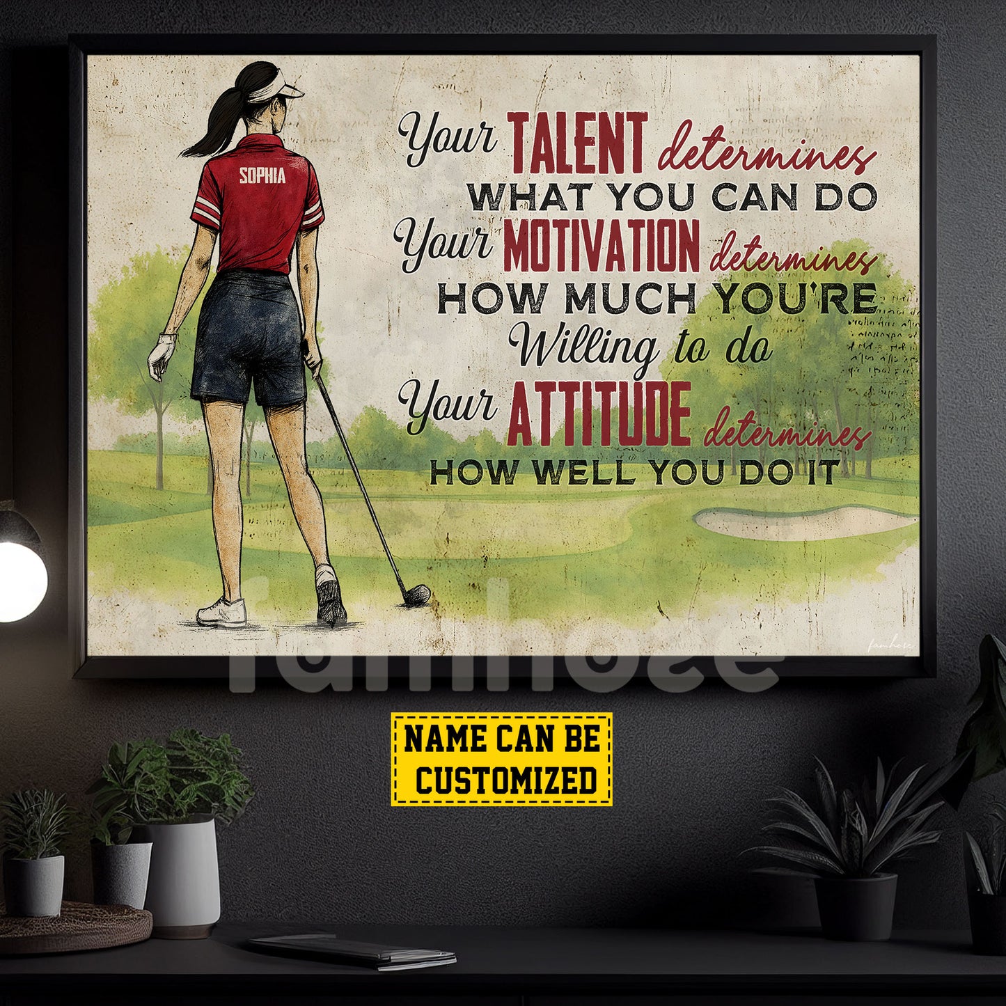 Motivational Personalized Golf Girl Canvas Painting, Your Talent Determines What You Do Sport Wall Art Decor, Poster Gift For Golf Lover