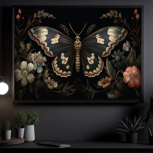 Black Butterfly Dark, Victorian Canvas Painting, Wall Art Decor - Modern Poster Gift For Butterfly Lovers