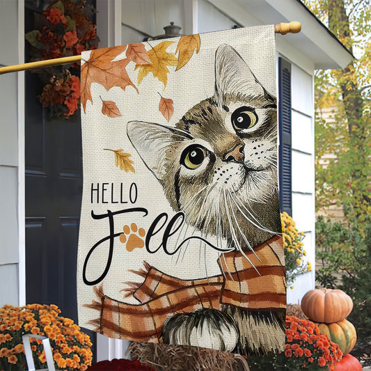 Cute Thanksgiving Cat Garden Flag & House Flag, Hello Fall Kitty Outdoor Decor, Yard Decor Gift For Cat Lovers