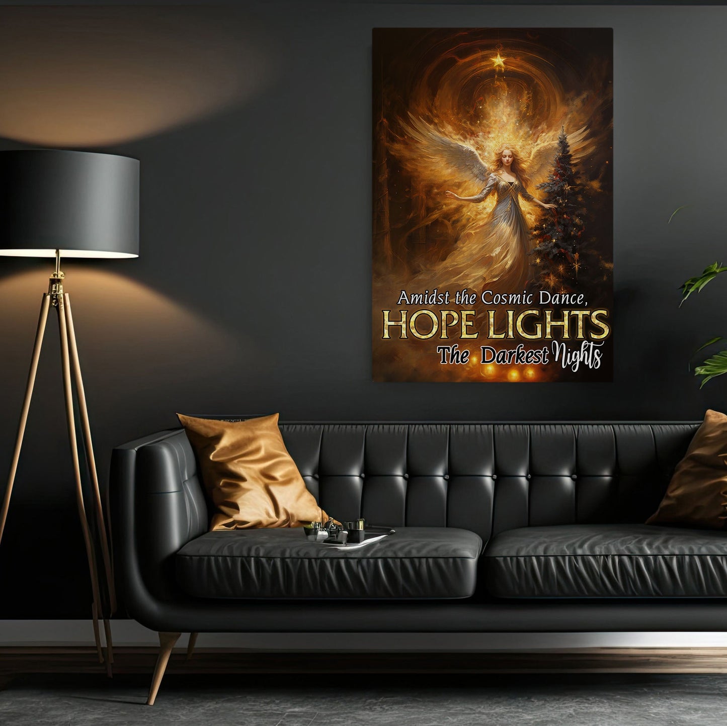 Amidst The Cosmic Dance, Hope Lights The Darkest Nights, Angel Christmas Canvas Painting, Xmas Wall Art Decor - Christmas Poster Gift For Angel Lovers