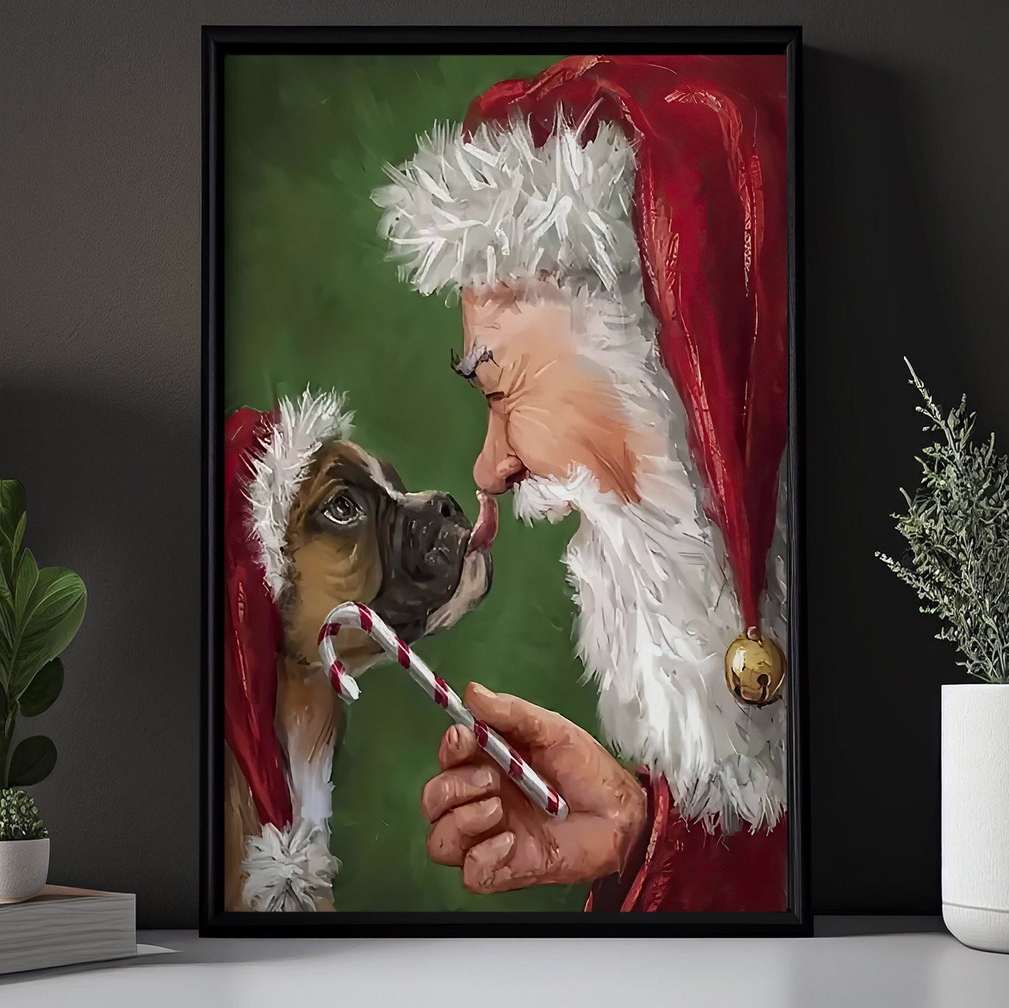 Santa Claus And The Dog Are Friends, Santa Claus & Dog Christmas Canvas Painting, Xmas Wall Art Decor - Christmas Poster Gift