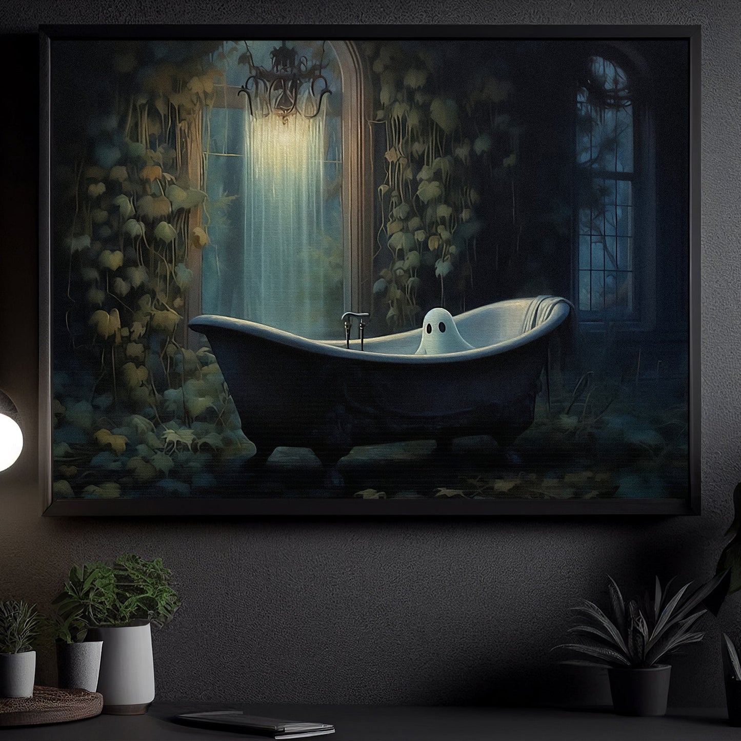 Scary Ghost In The Bathtub Halloween Canvas Painting, Wall Art Decor - Funny Halloween Poster Gift, Ghost Poster Canvas