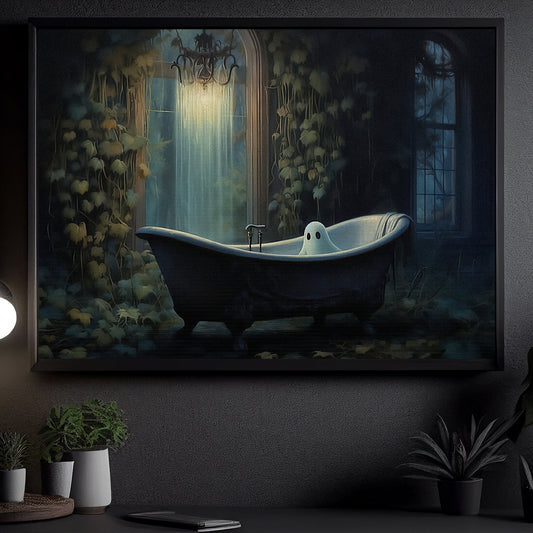 Scary Ghost In The Bathtub Halloween Canvas Painting, Wall Art Decor - Funny Halloween Poster Gift, Ghost Poster Canvas