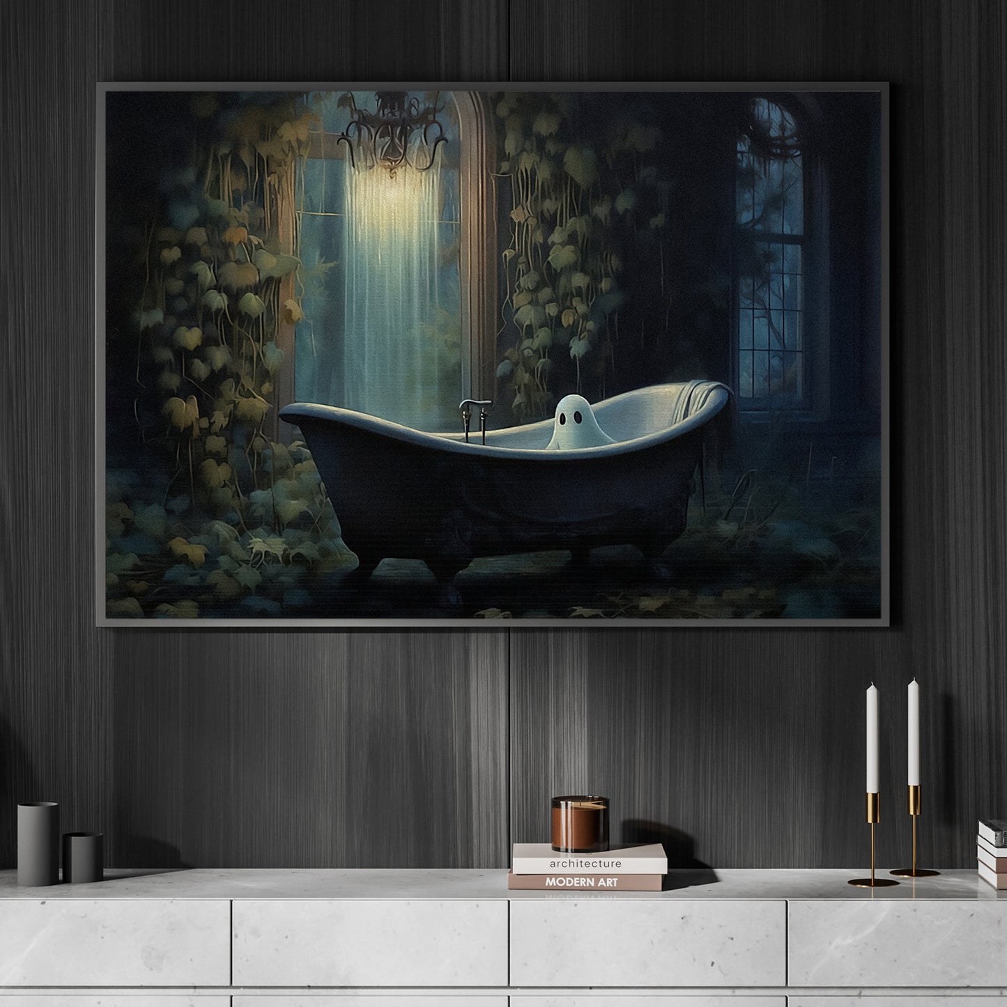 Scary Ghost In The Bathtub Halloween Canvas Painting, Wall Art Decor - Funny Halloween Poster Gift, Ghost Poster Canvas