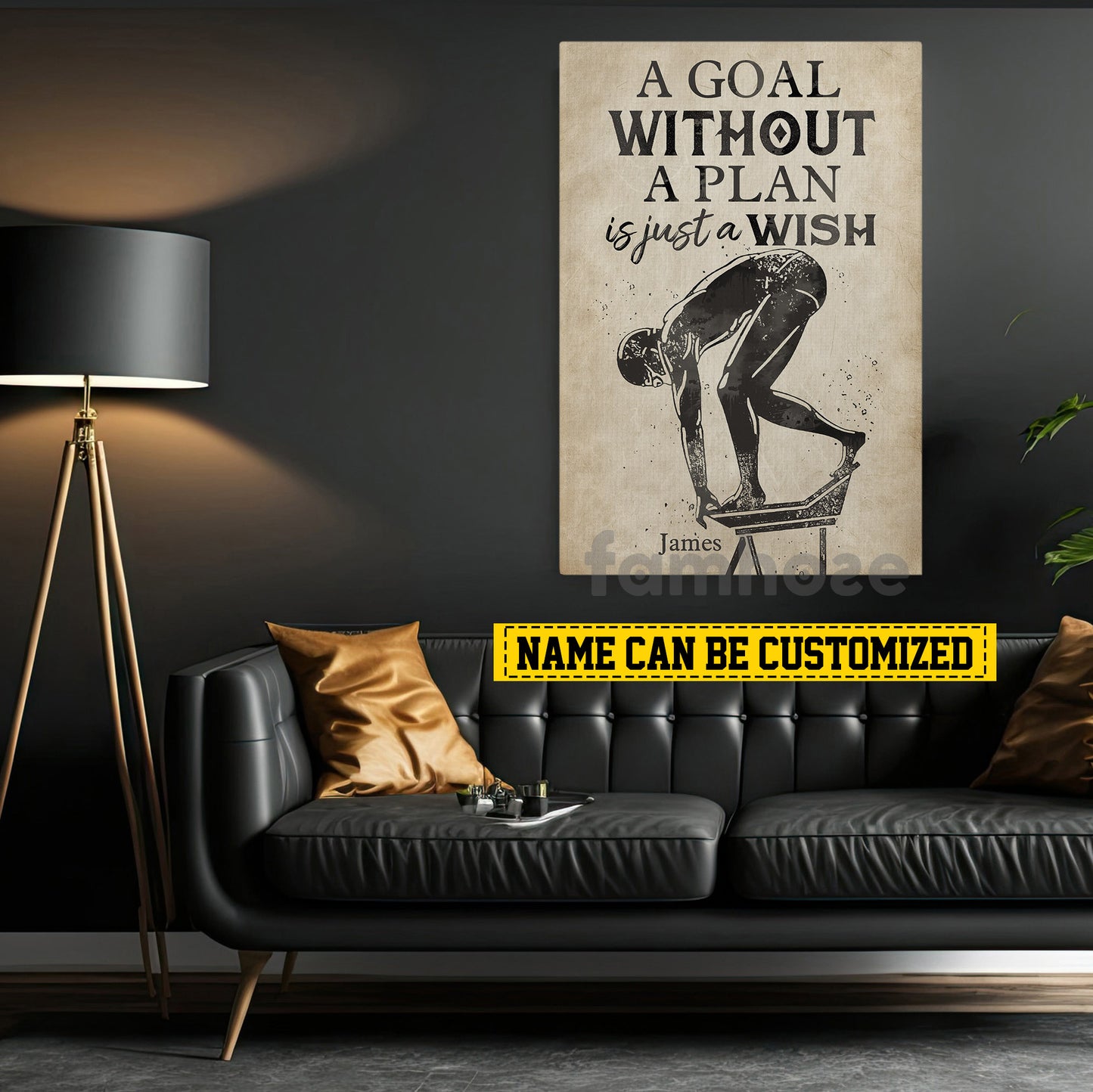 Motivational Personalized Swimming Canvas Painting, A Goal Without A Plan Is Just A Wish Sport Wall Art Decor, Poster Gift For Swimming Lovers
