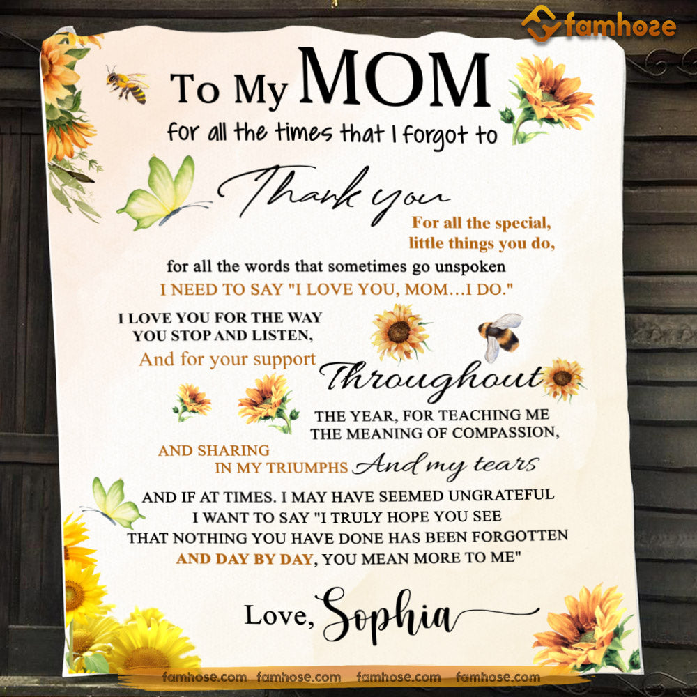 Mother's Day Personalized Blanket, To My Mom Thank You For Your Support Throughout The Year Fleece Blanket - Sherpa Blanket Gift For Moms From Daughter