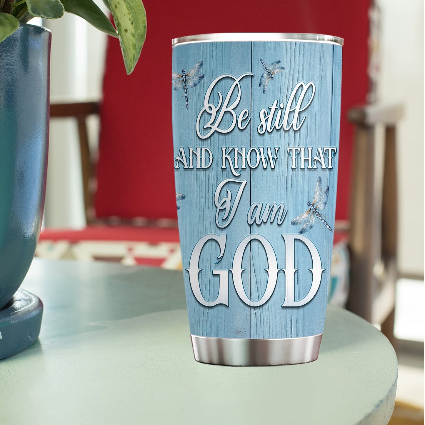 Personalized Dragonfly Tumbler, Be Still And Know That I Am God, Sunflower Dragonfly Stainless Steel Tumbler, Tumbler Gifts For Dragonfly Lovers