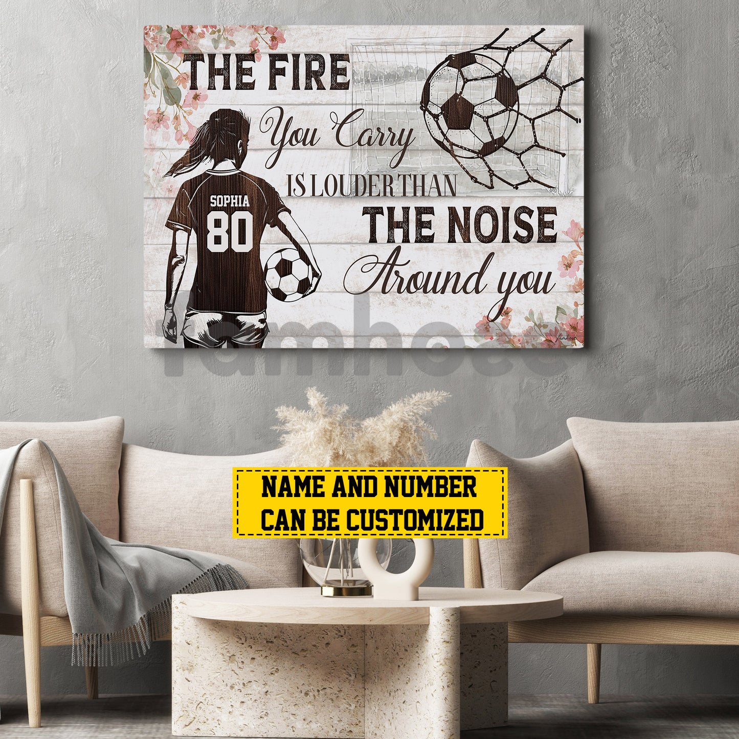 Motivational Personalized Soccer Girl Canvas Painting, The Fire You Carry Sports Quotes Wall Art Decor, Poster Gift For Soccer Lovers