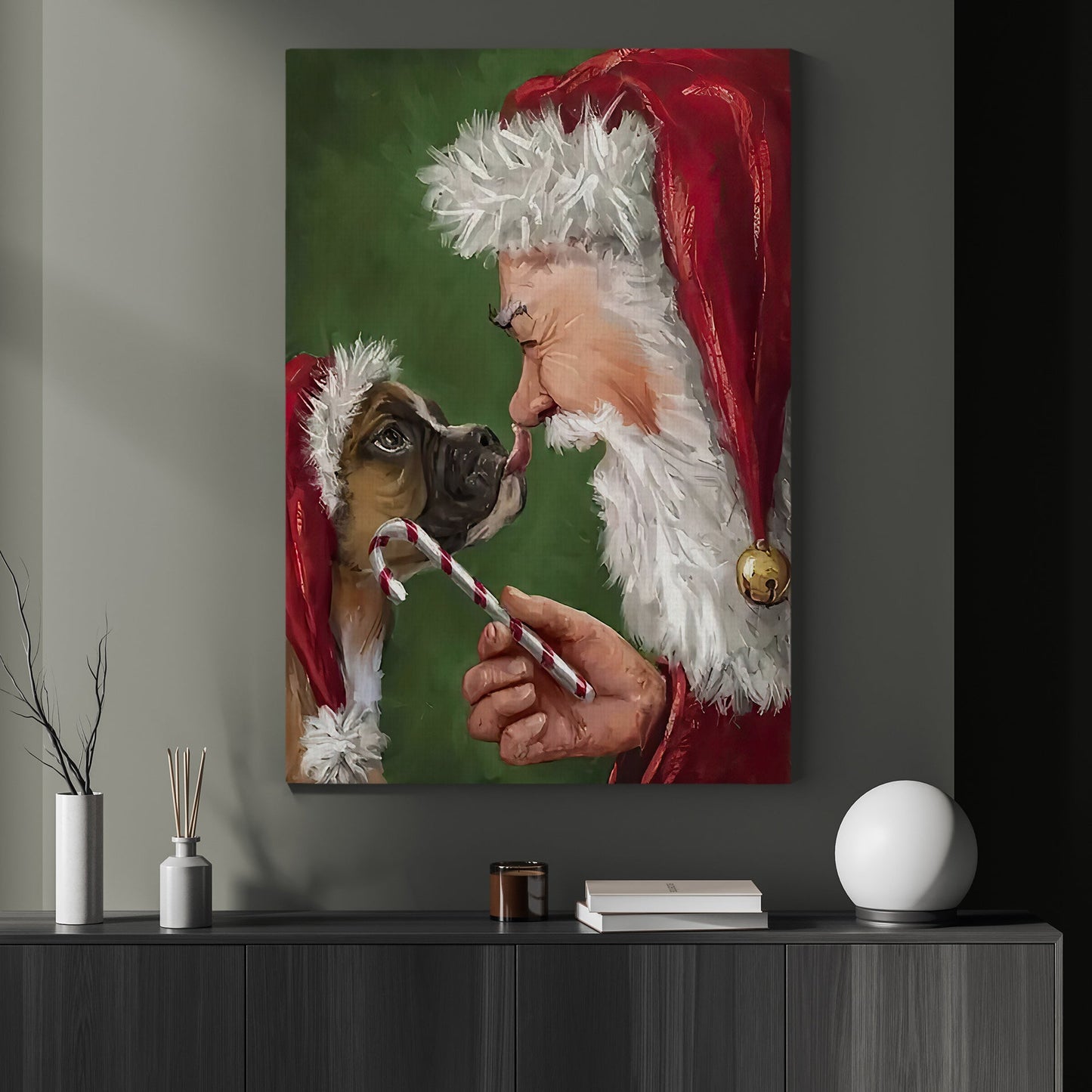 Santa Claus And The Dog Are Friends, Santa Claus & Dog Christmas Canvas Painting, Xmas Wall Art Decor - Christmas Poster Gift