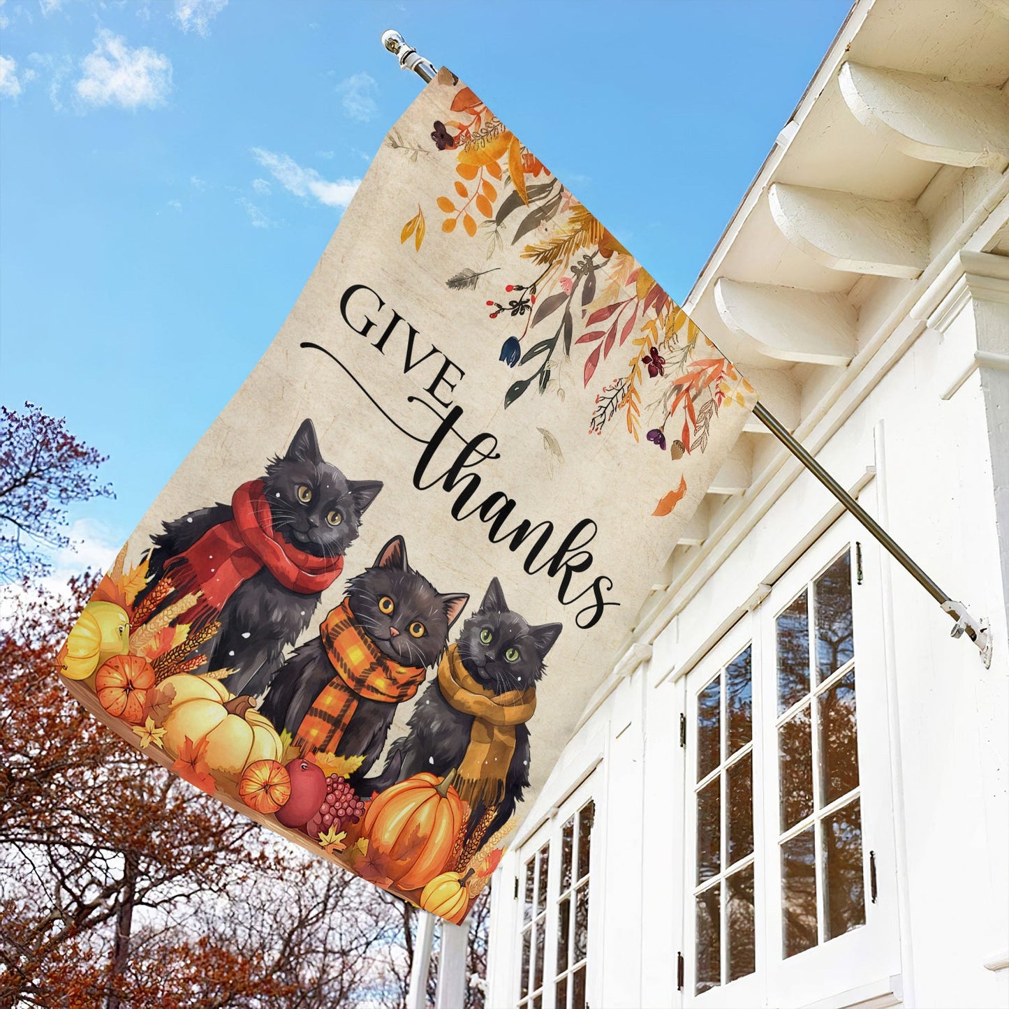 Black Cat Thanksgiving Flag, Givethanks, Garden Flag - House Flag Cat Decor, Gift For Cat Lovers, Cat Owners