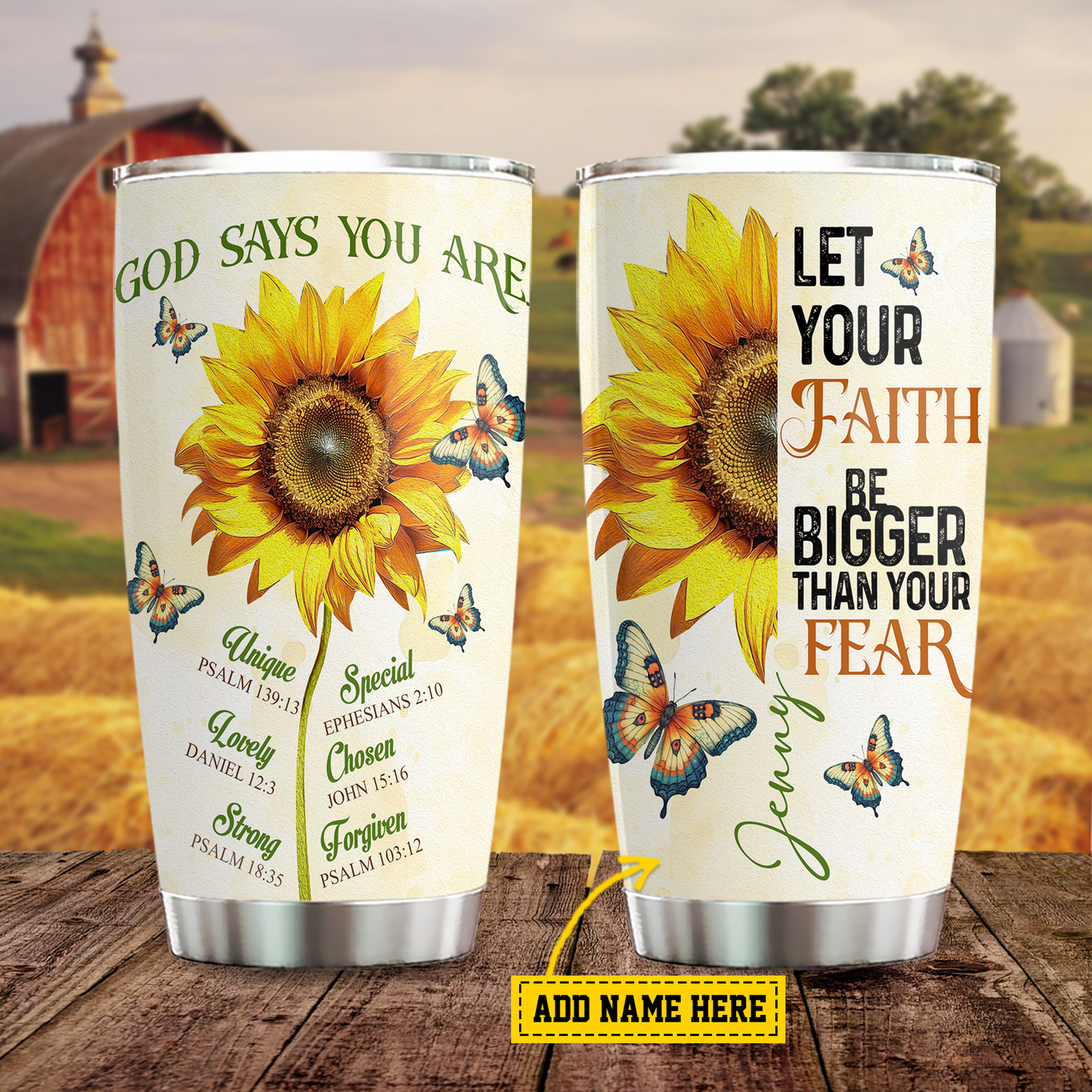 Personalized Butterfly Tumbler,God Says You Are, Sunflower Butterfly Stainless Steel Tumbler, Tumbler Gifts For Butterfly Lovers