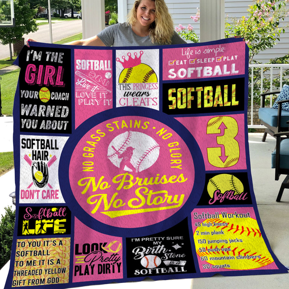 Softball Blanket, Softball Hair Don't Care Look Pretty Play Fleece Blanket - Sherpa Blanket Gift For Softball Lovers, Softball Players, Softball Girls