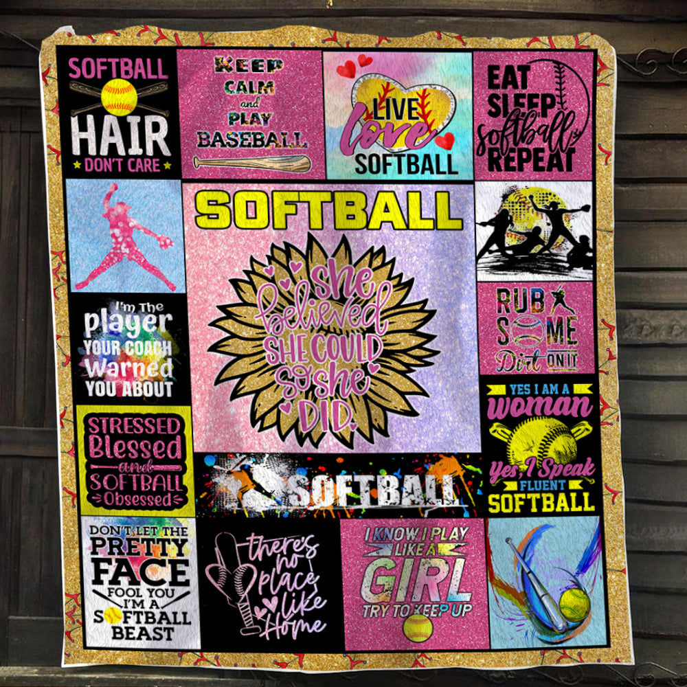 Softball Blanket, Softball She Believed She Could So She Did Fleece Blanket - Sherpa Blanket Gift For Softball Lovers, Softball Players, Softball Girls