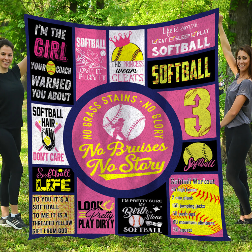 Softball Blanket, Softball Hair Don't Care Look Pretty Play Fleece Blanket - Sherpa Blanket Gift For Softball Lovers, Softball Players, Softball Girls