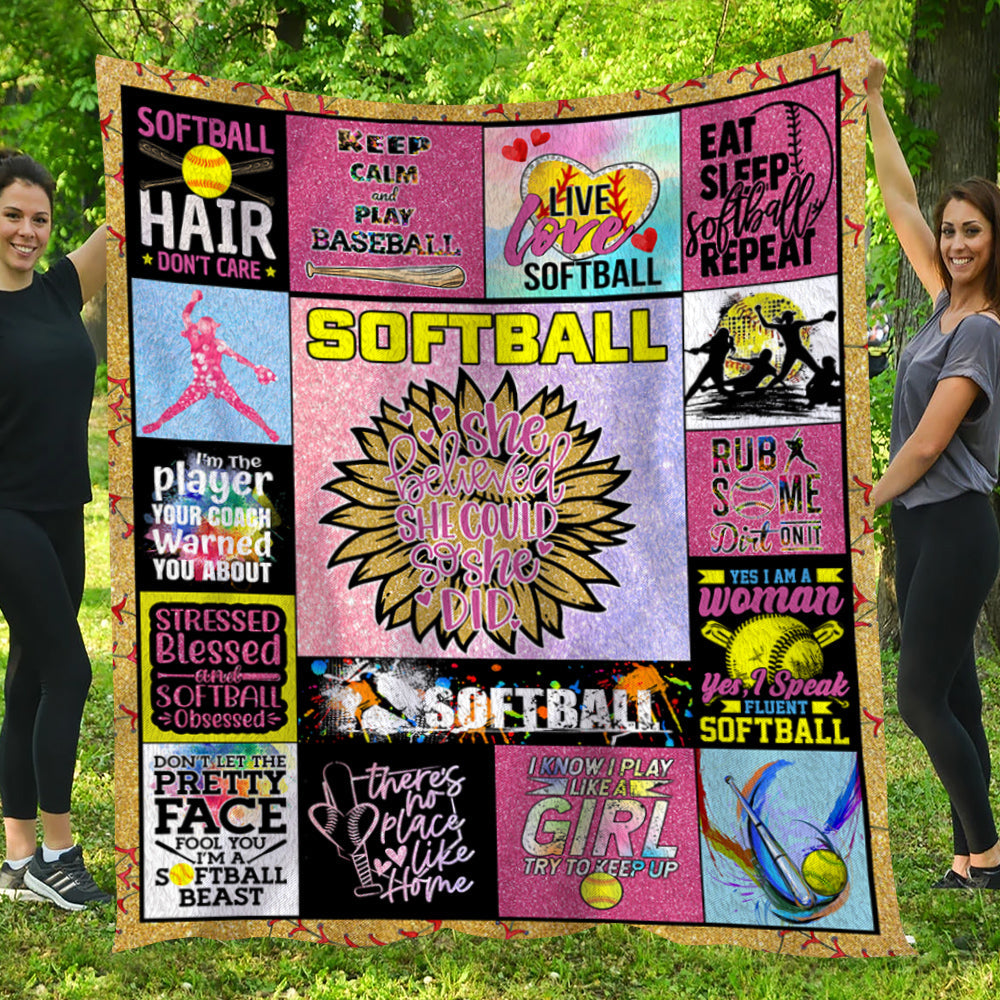 Softball Blanket, Softball She Believed She Could So She Did Fleece Blanket - Sherpa Blanket Gift For Softball Lovers, Softball Players, Softball Girls