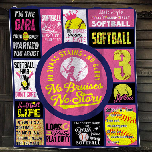 Softball Blanket, Softball Hair Don't Care Look Pretty Play Fleece Blanket - Sherpa Blanket Gift For Softball Lovers, Softball Players, Softball Girls