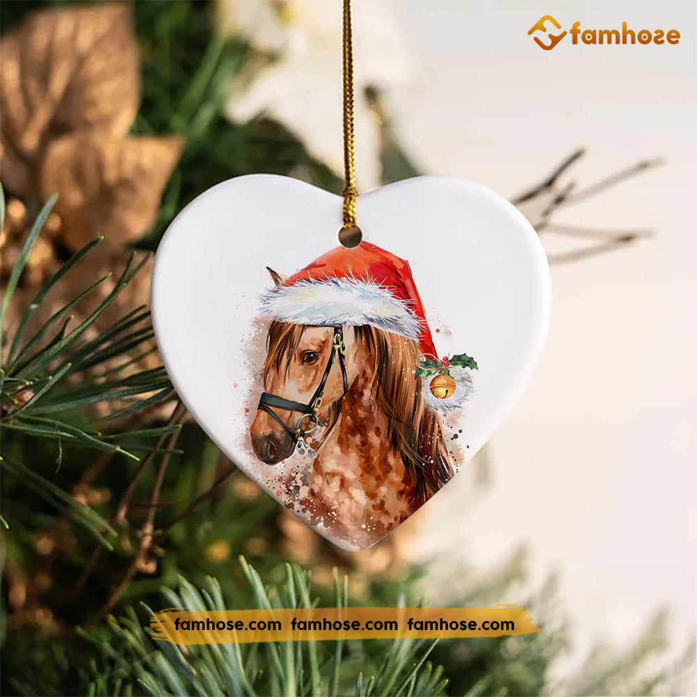 Christmas Horse Heart Ceramic Ornament, Horse With Santa Hat Snow Orna ...