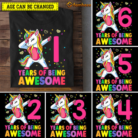 Unicorn Birthday T-shirt, Years Of Being Awesome Birthday Tees Gift For Kids Boys Girls Unicorn Lovers, Age Can Be Changed