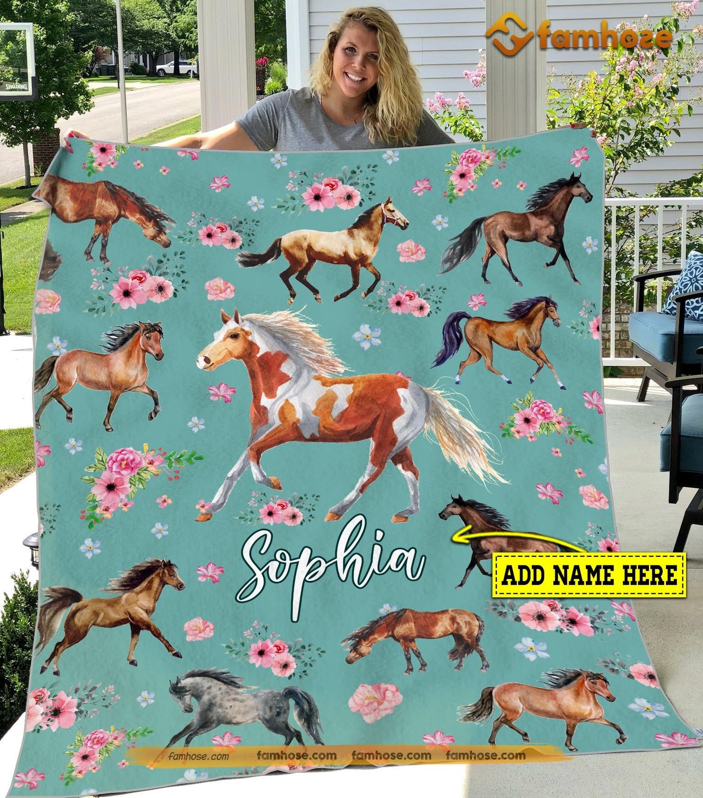 Cute Personalized Horse Blanket, Flower Horse, Horse Fleece Blanket - Sherpa Blanket Gift For Horse Lover