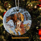 Christmas Horse Ornament, Santa Claus Together With Horse Gift For Horse Lovers, Circle Ceramic Ornament