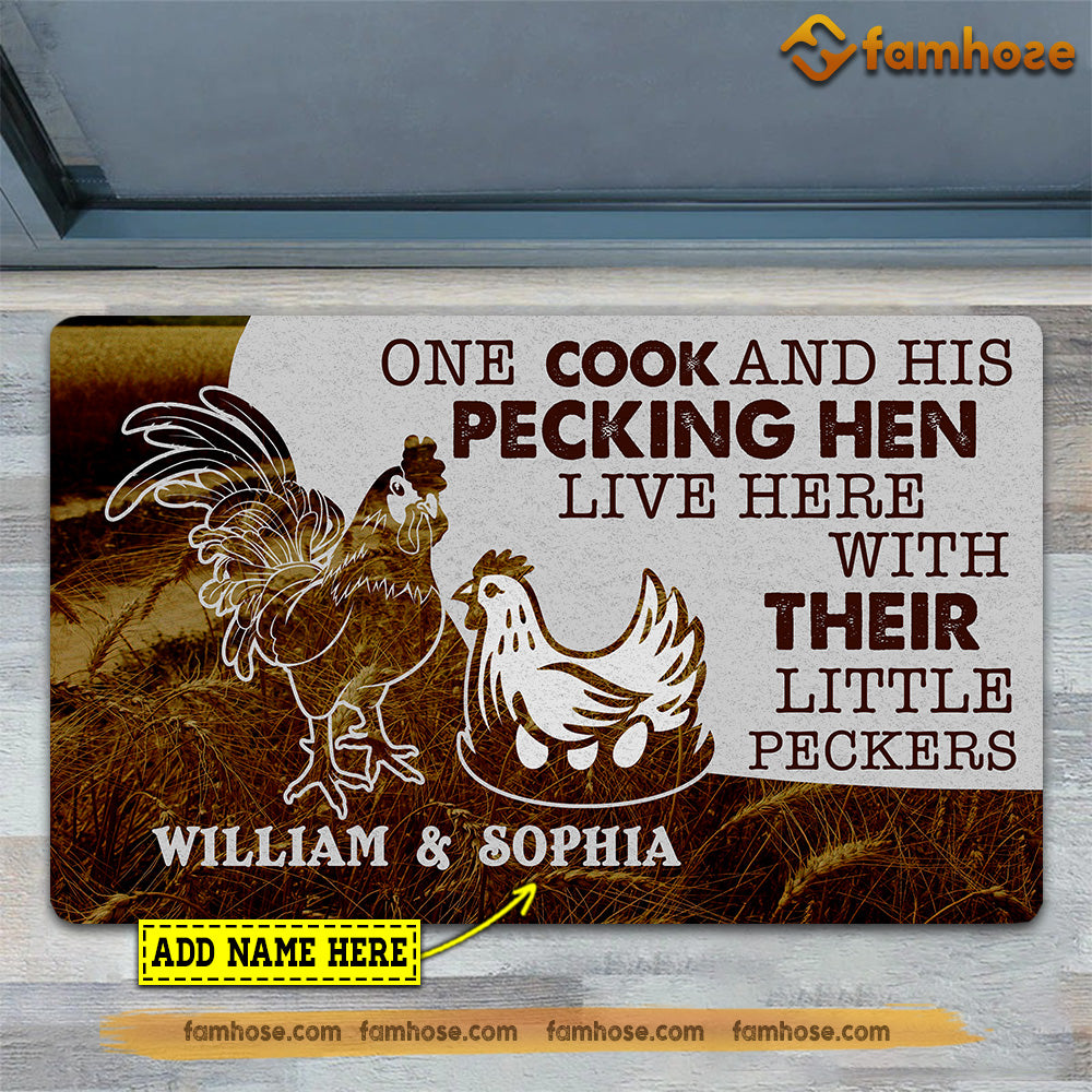 Personalized Chicken Doormat, One Cook His Pecking Hen Live Here Gift ...