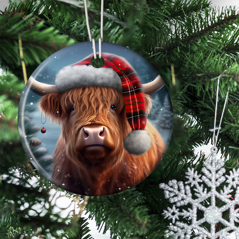 A Yuletide Yak, Cow Circle Ceramic Ornament Christmas Gift For Cow Lovers