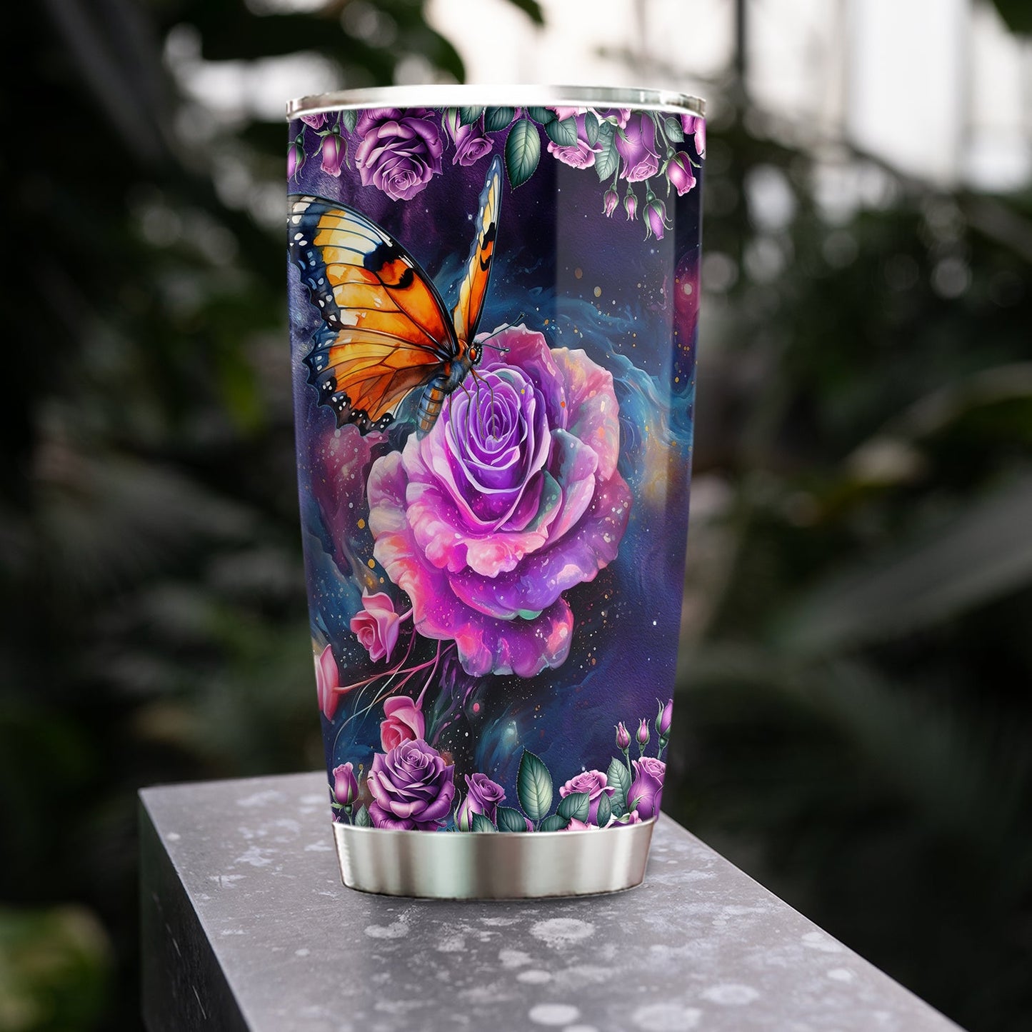 Elegant Floral Butterfly, Butterfly Personalized Stainless Steel Tumbler, Tumbler Gifts For Butterfly Lovers