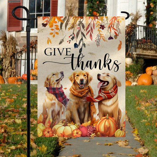 Golden Retriever Dog Autumn Fall Garden Flag - House Flag, Flag Gift For Golden Retriever Thanksgiving Decor