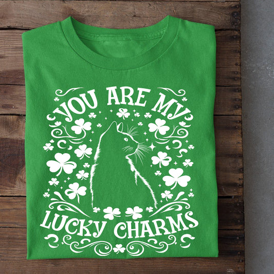 Funny St Patrick's Day Cat T-shirt, You Are My Lucky Charms, Patricks Day Gift For Cat Lovers Cat Owners, Cat Tees